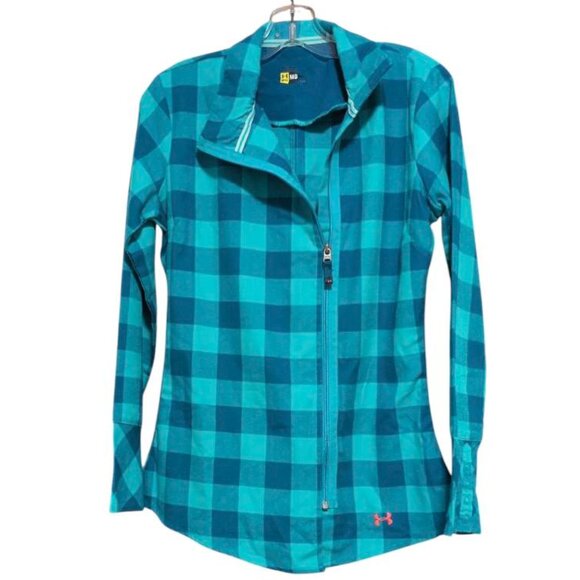 Under Armour Jackets & Blazers - Under Armour MTN Jacket Lightweight Blue/Green Check Asymmetrical Full Zip Plaid